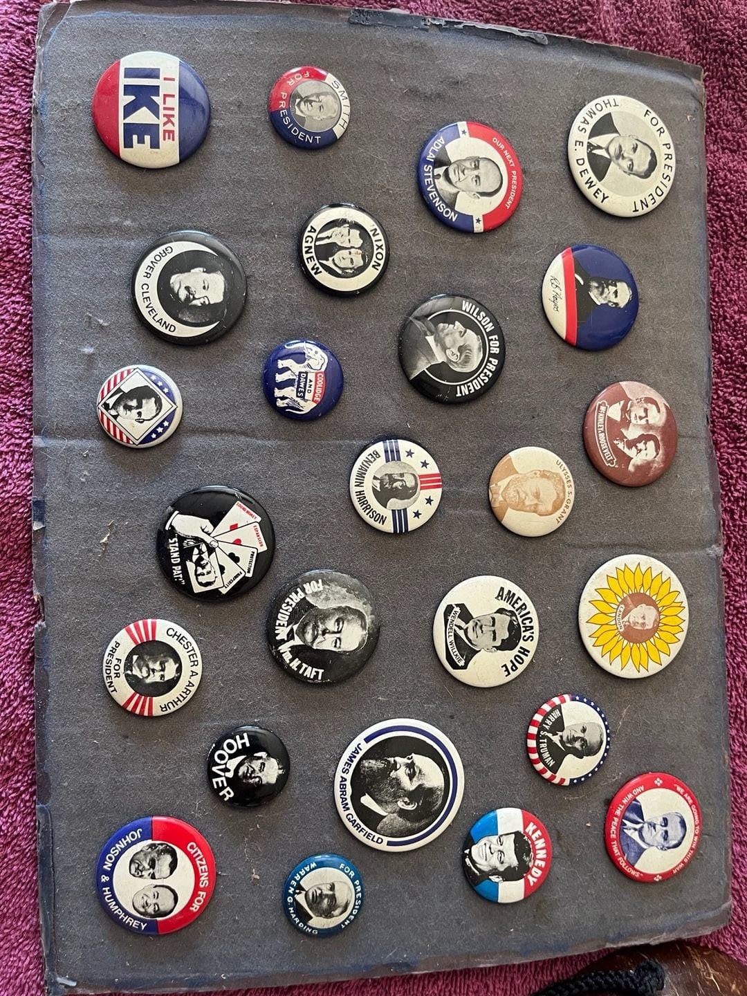 Vintage Political Campaign Button Display Board – Presidential Pins Americana
