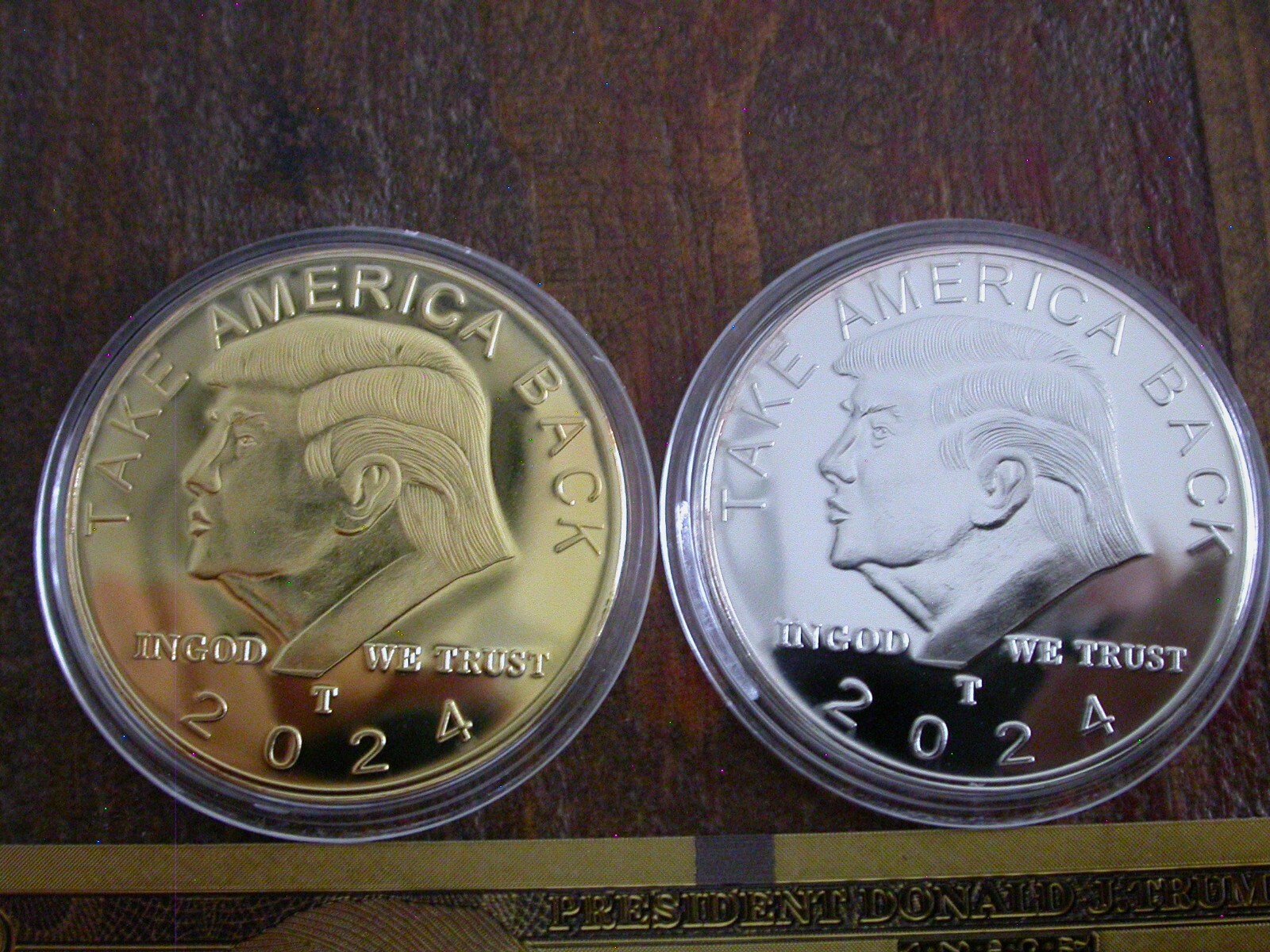2024 President Donald Trump Commemorative Coins & Note-24K Gold & Silver Plated!
