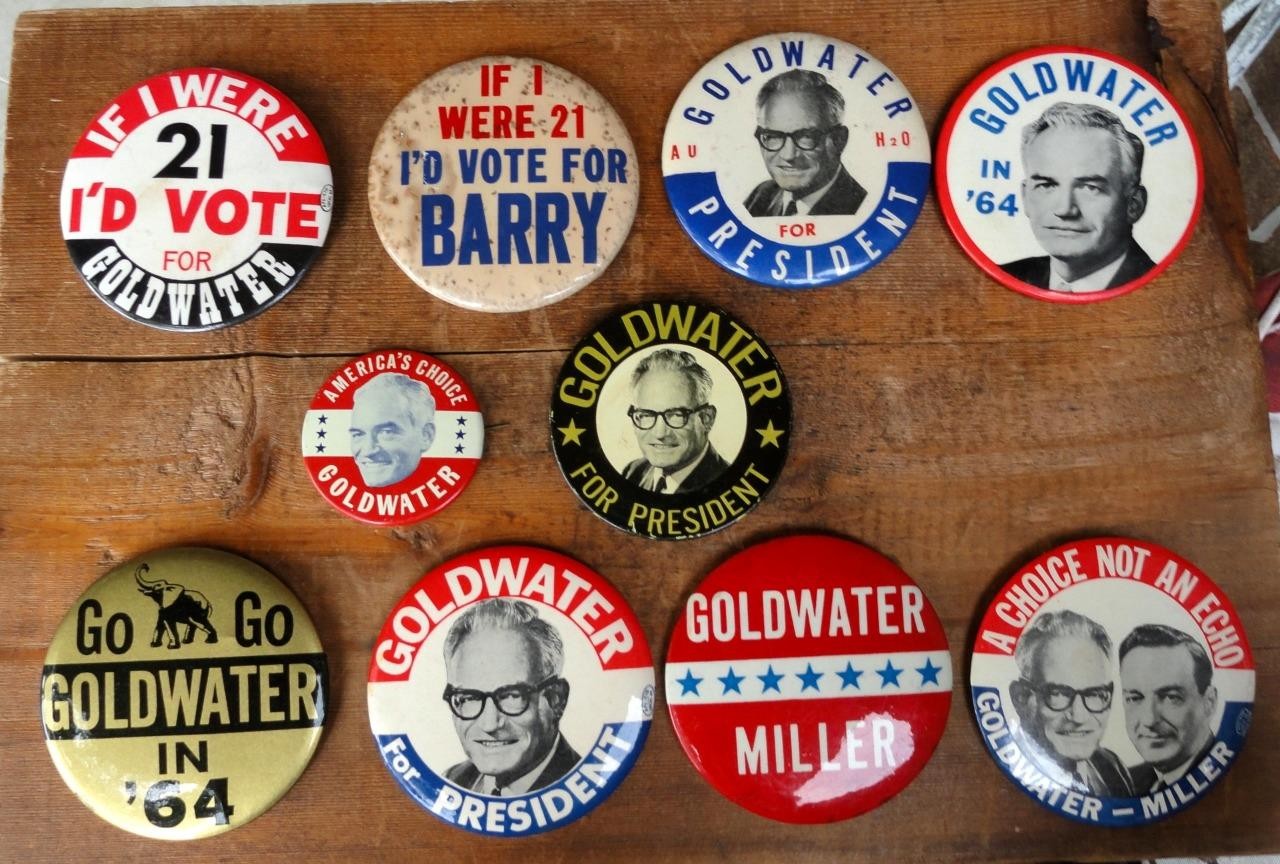 10 BARRY GOLDWATER Presidential Campaign Political PINBACK BUTTON lot ~1964~
