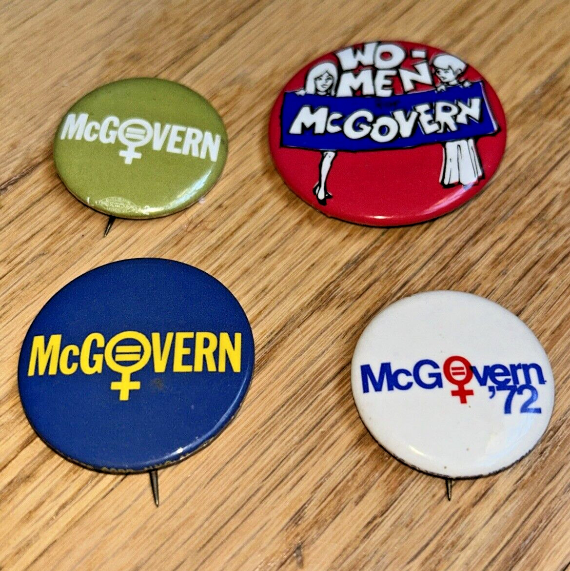 4 – 1972 McGOVERN FOR PRESIDENT – Women / Equal Rights Buttons Set #2