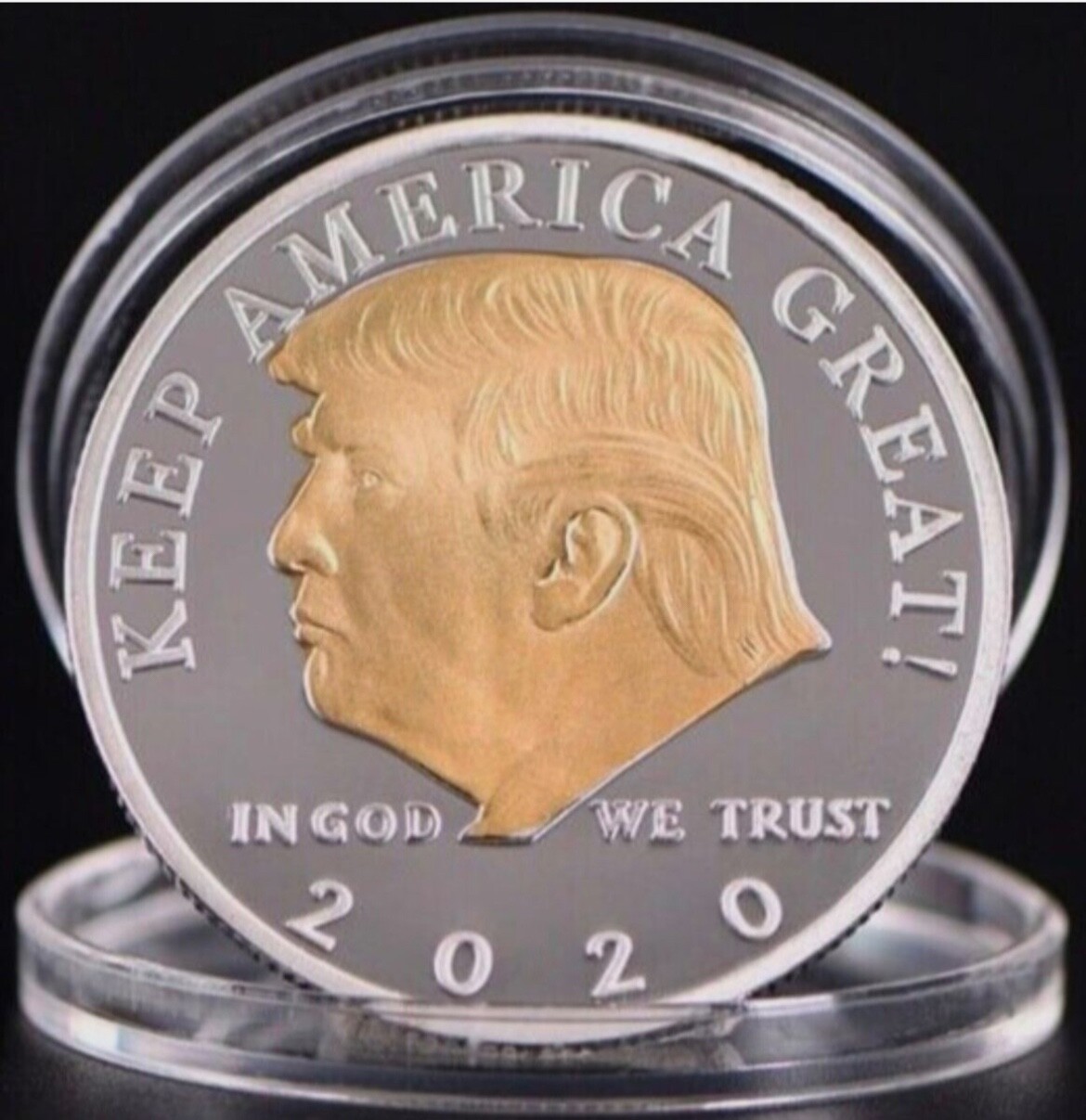 DONALD TRUMP COMMEMORATIVE 2020 , SILVER/GOLD PLATED COIN “KEEP AMERICA GREAT”