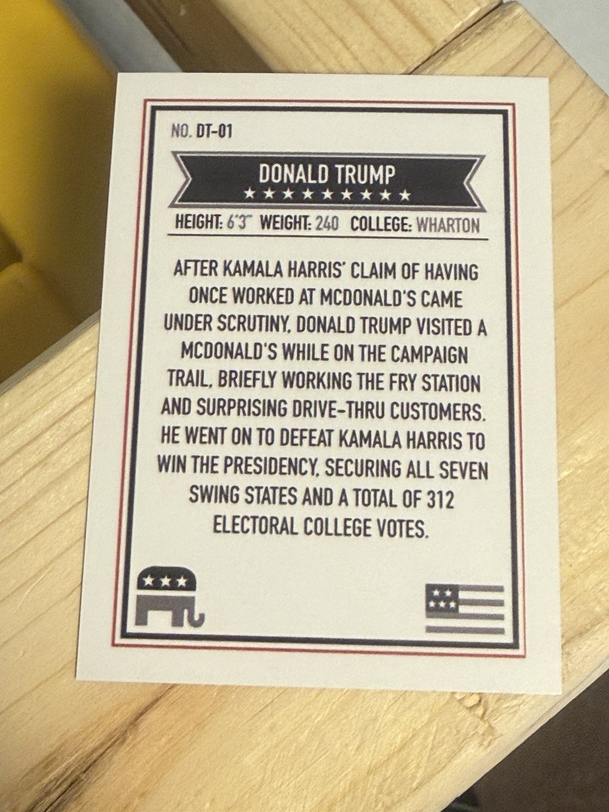 Donald Trump McDonald’s Fries 2024 Election Custom Presidential Trading Card