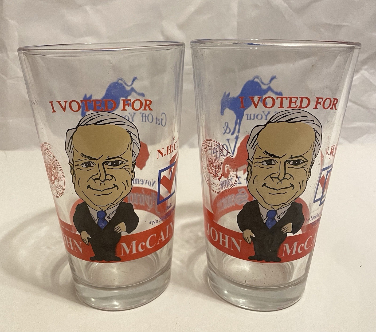 Flying Saucer “I VOTED FOR JOHN MCCAIN” 2008 16oz Shaker Beer Glass Lot of 2