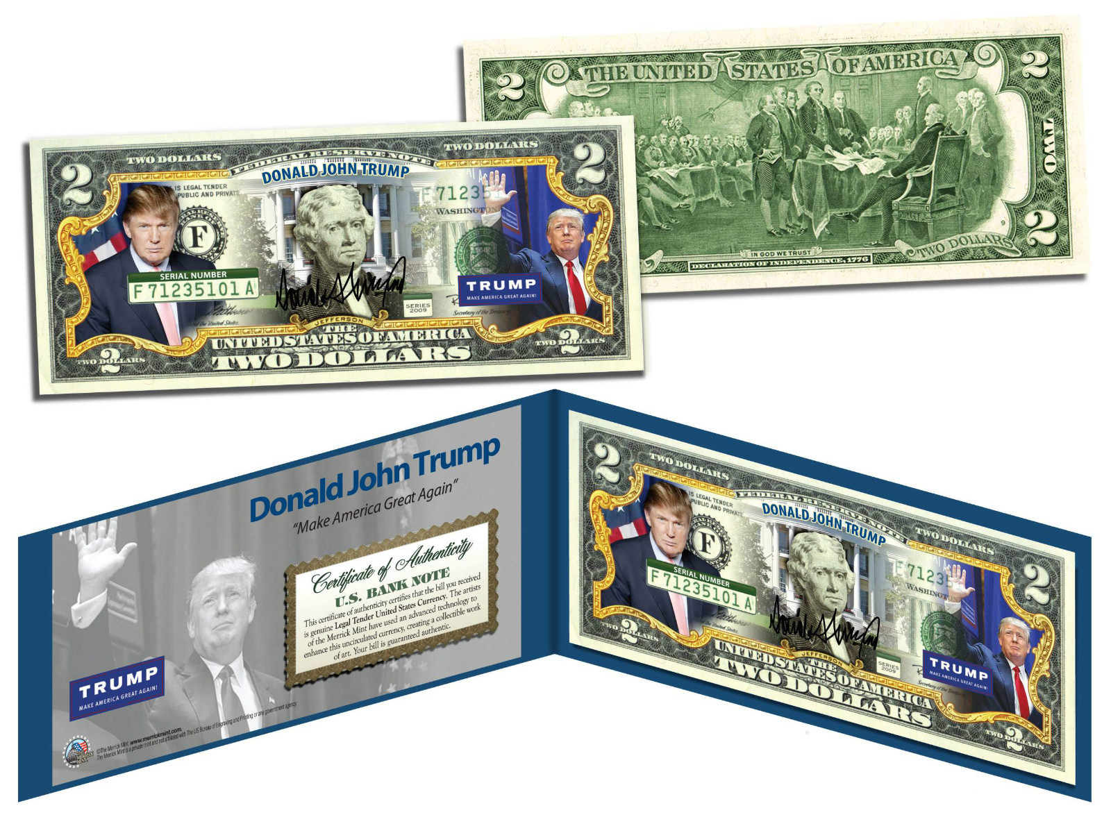 DONALD TRUMP For President 2016 Election $2 Bill US Legal Tender Money