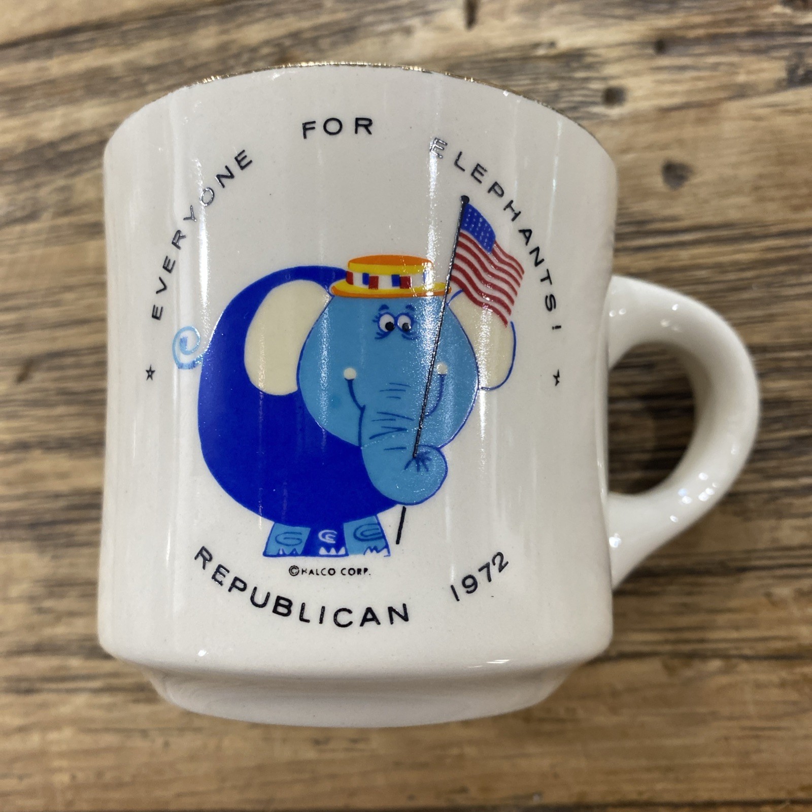 1972 Republican Convention souvenir ceramic Cup mug Everyone for Elephants Nixon