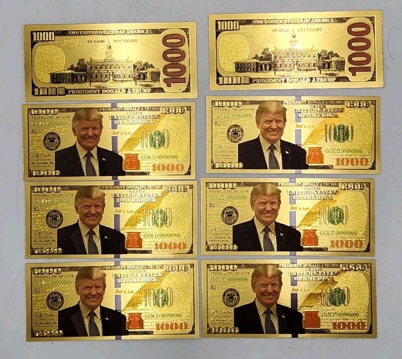 US President Donald Trump New Colorized $1000 Dollar Bill Gold Lot of 8