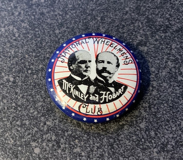 WILLIAM McKINLEY / HOBART National Wheelman’s Club 1 1/8″ political campaign pin