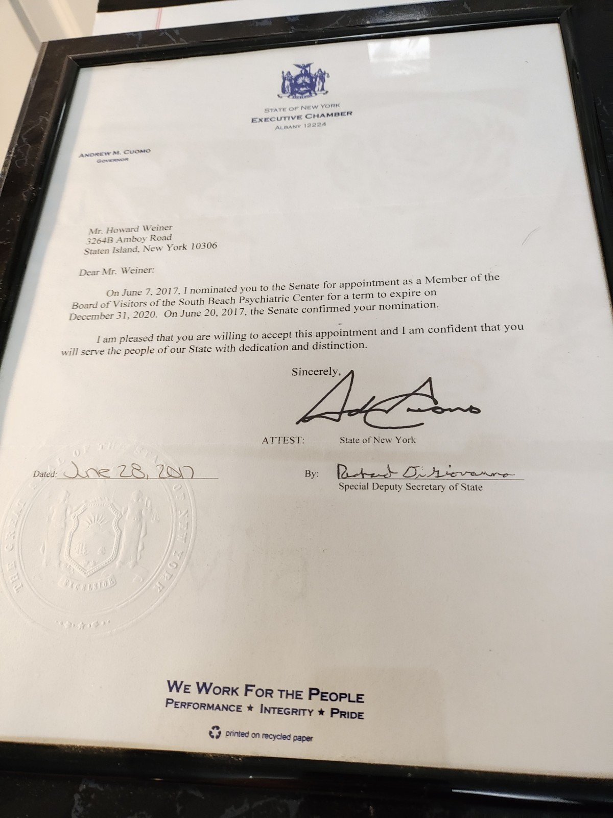 ANDREW CUOMO AUTOGRAPH EXECUTIVE CHAMBER AMAZING POLITICAL MEMORBILIA NEW YORK