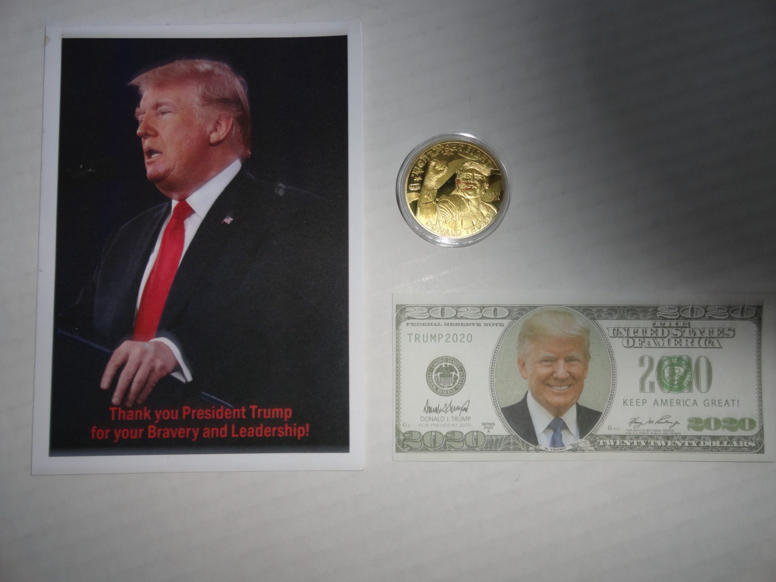 Trump Collection lot : Watch / Coin / card / bill — 4 Collectible items Maga