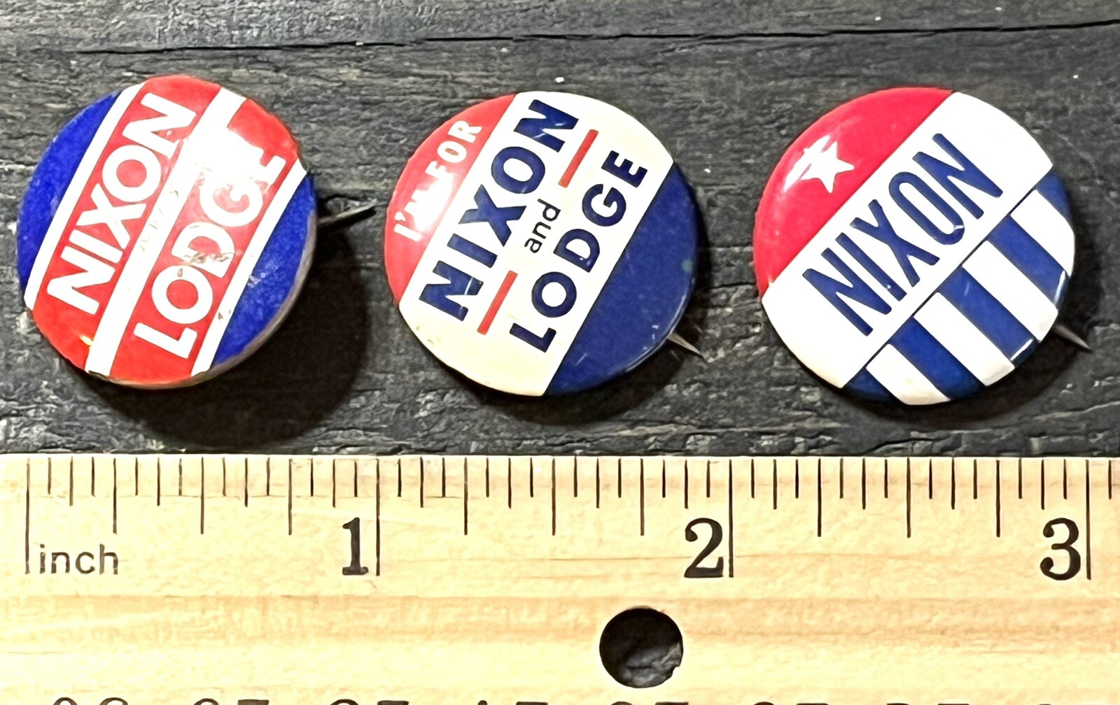 Nixon Lodge 1960 Presidential Campaign Pins Set Of Three 1” Round Metal