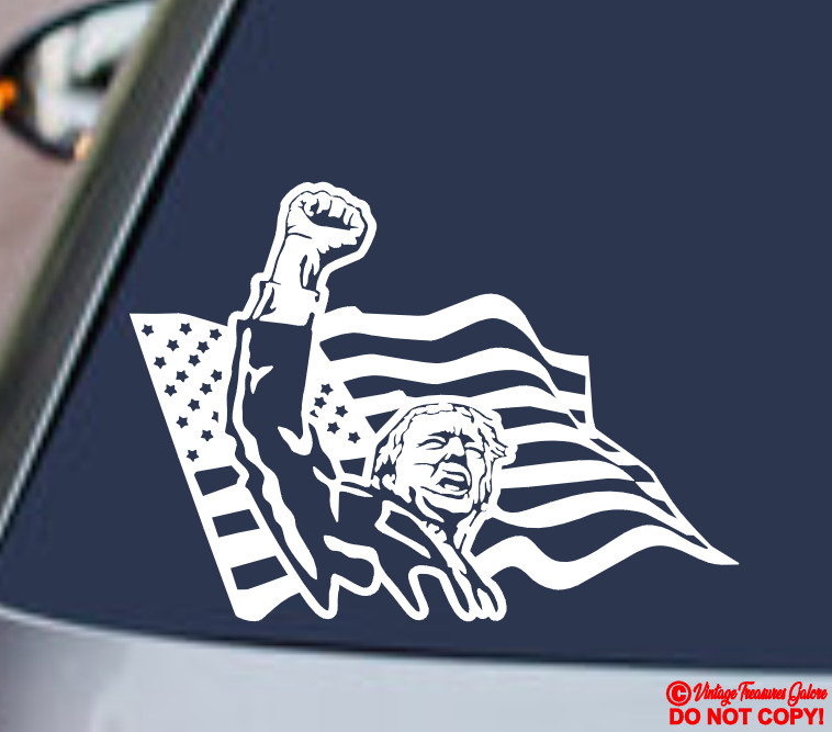 PRESIDENT DONALD TRUMP AMERICAN FLAG 2024 Vinyl Decal Sticker Car Window FIGHT!