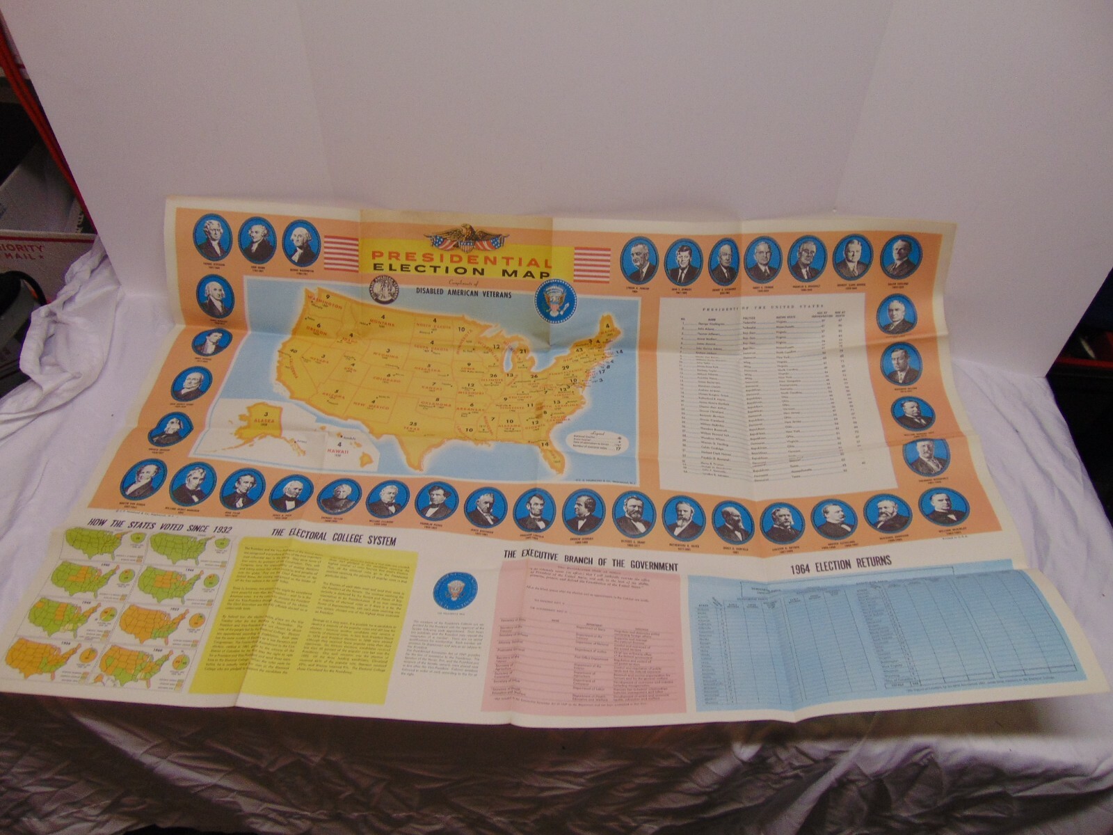 1963 C.S. Hammon Presidental Election Map & Electoral College Map 38″ x 26″ USA