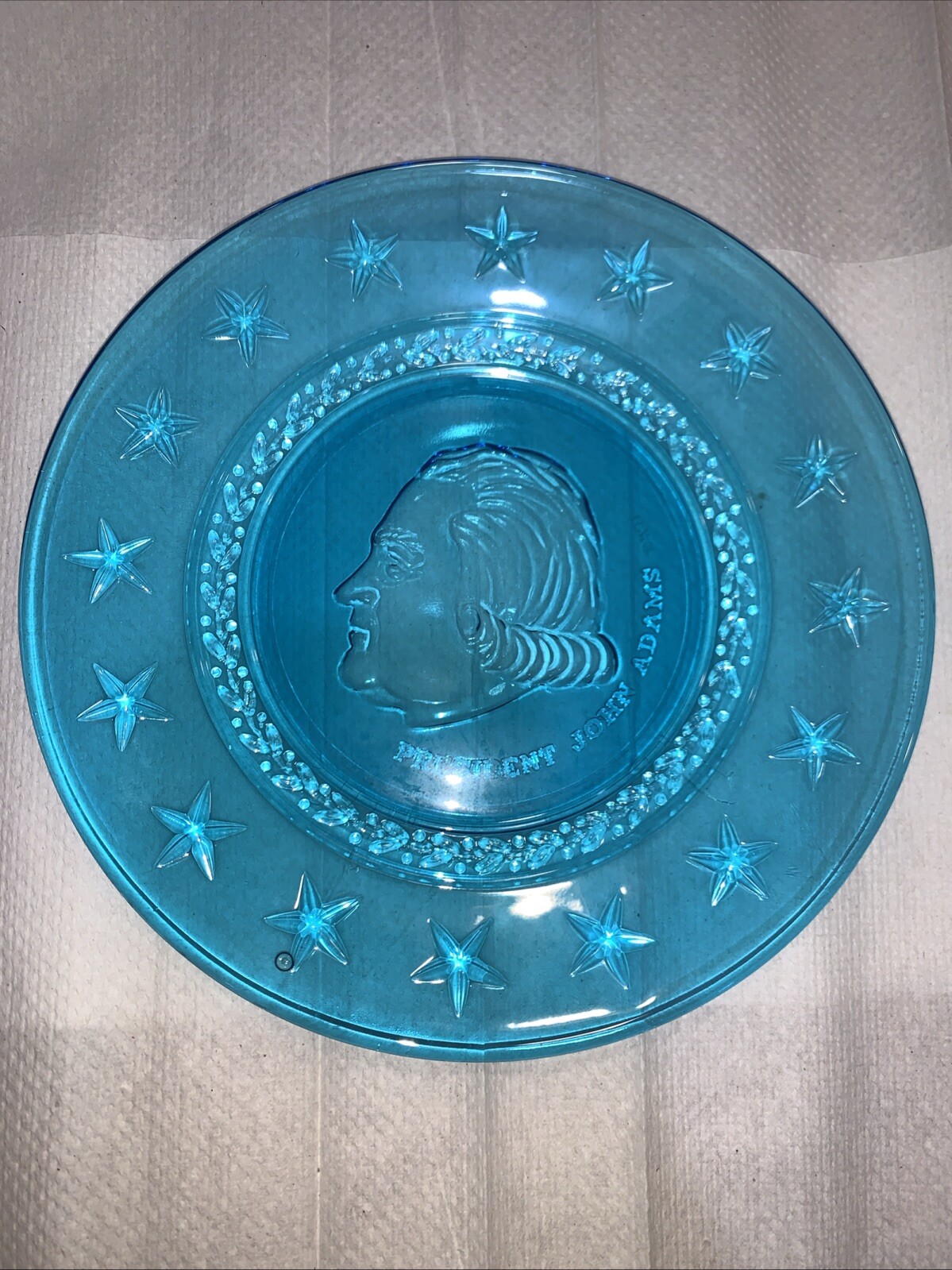 Wheaton Nuline Millville New Jersey John Adams Presidential Plate Blue Glass
