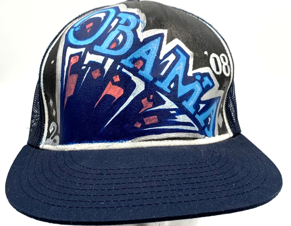 Barak OBama Trucker Hat 2008 Snapback Hand Painted Graffiti Democrat President