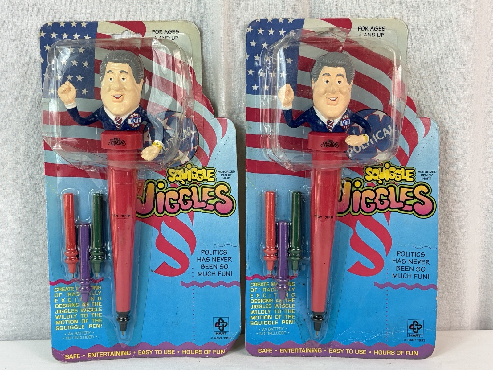 Lot of 2 Vintage 1993 Squiggle Jiggles Motorized Wiggle Pen BILL CLINTON – NEW !