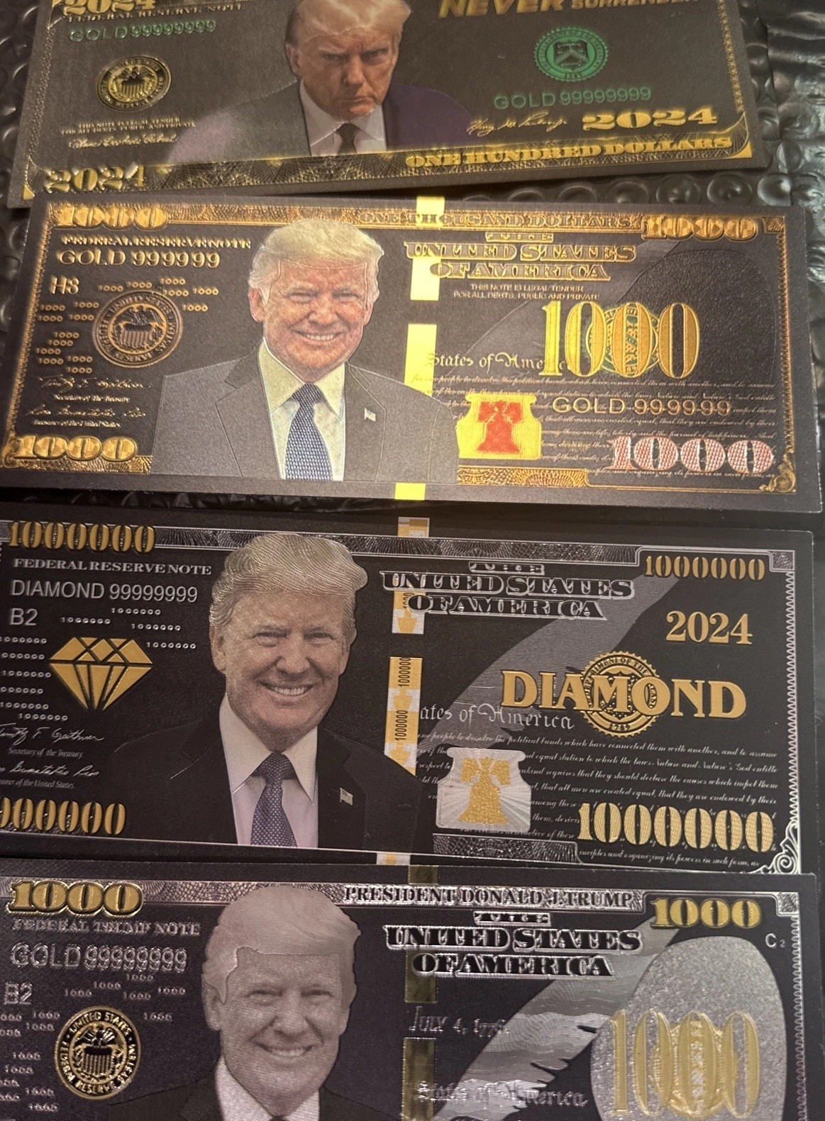 ✅ Donald Trump 47th President 24kt Gold & Black Pack of 4