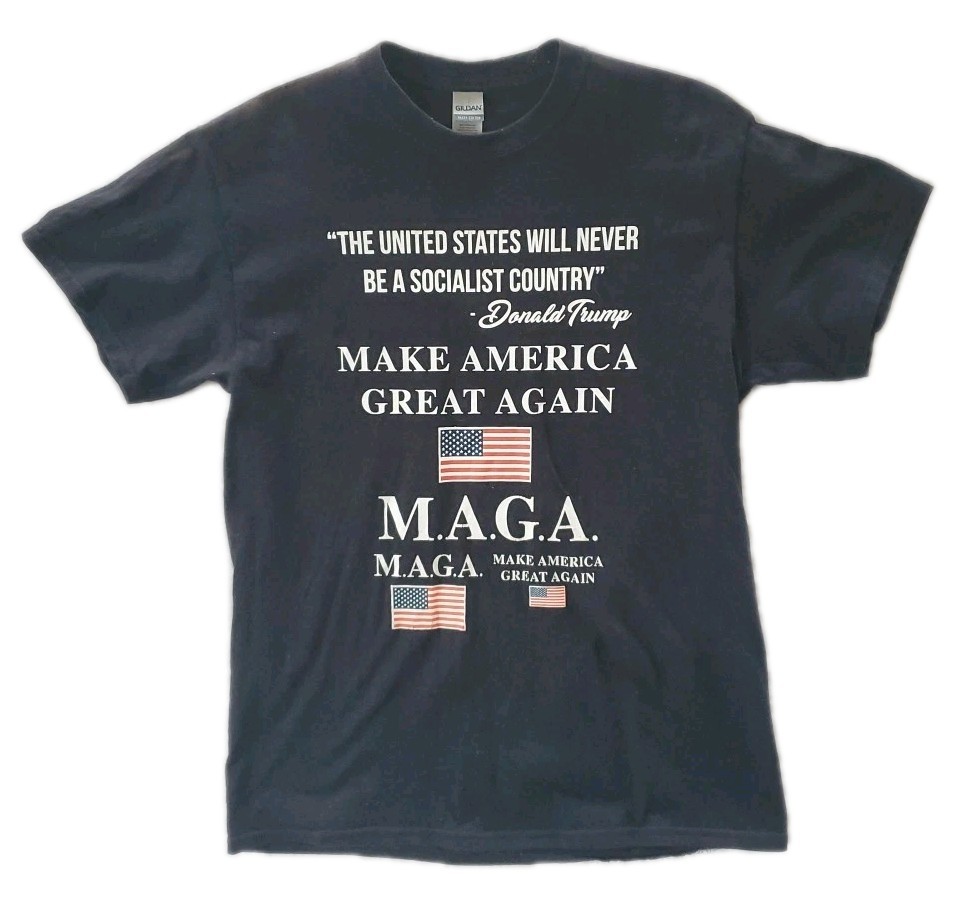 Trump MAGA T-Shirt Men M Medium BLACK Gildan 100% Cotton
