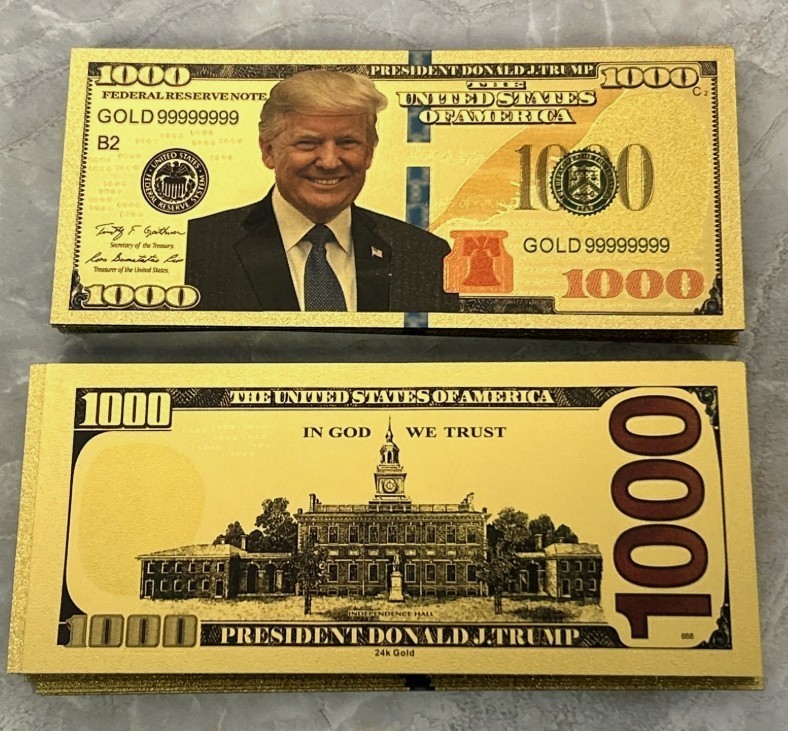 100 PC LOT-24K GOLD Plated Foil Novelty Banknotes TRUMP $1000 MAGA