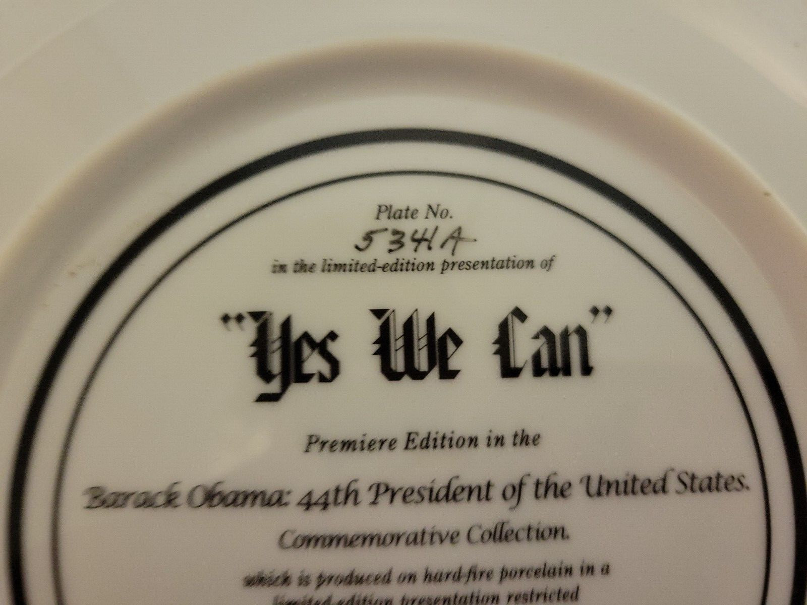 PRESIDENT BARACK OBAMA Bradford Exchange Limited Ed. YES WE CAN 2008 Plate