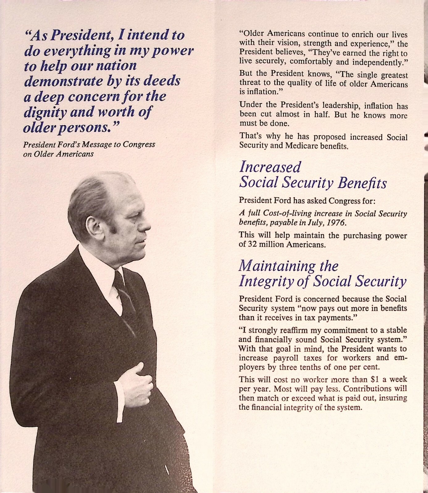 President Gerald Ford Older Americans Social Security Policy Brochure 1976