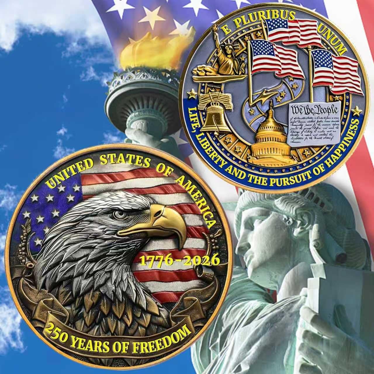 USA 250th Anniversary Commemorative Coin American Eagle Patriotic Metal Tribute