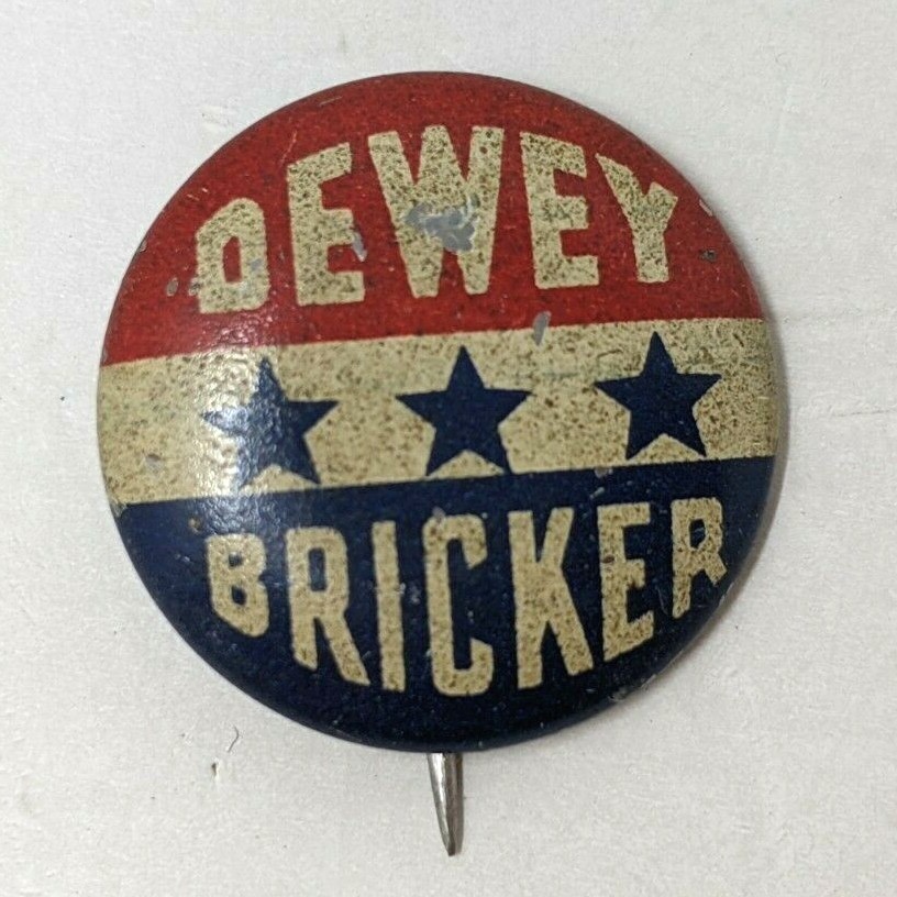 VTG 1944 Thomas Dewey John Bricker Presidential Campaign Election Button Pin J21