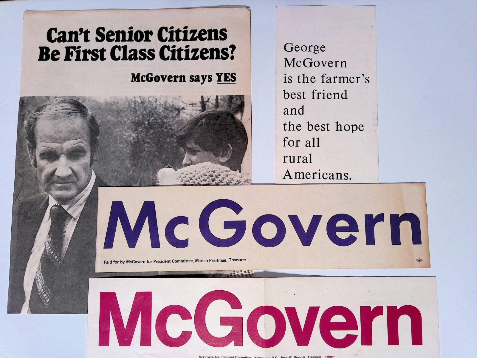 George McGovern 1972 Presidential Campaign Lot of 5 , Pamphlets Stickers Flyer