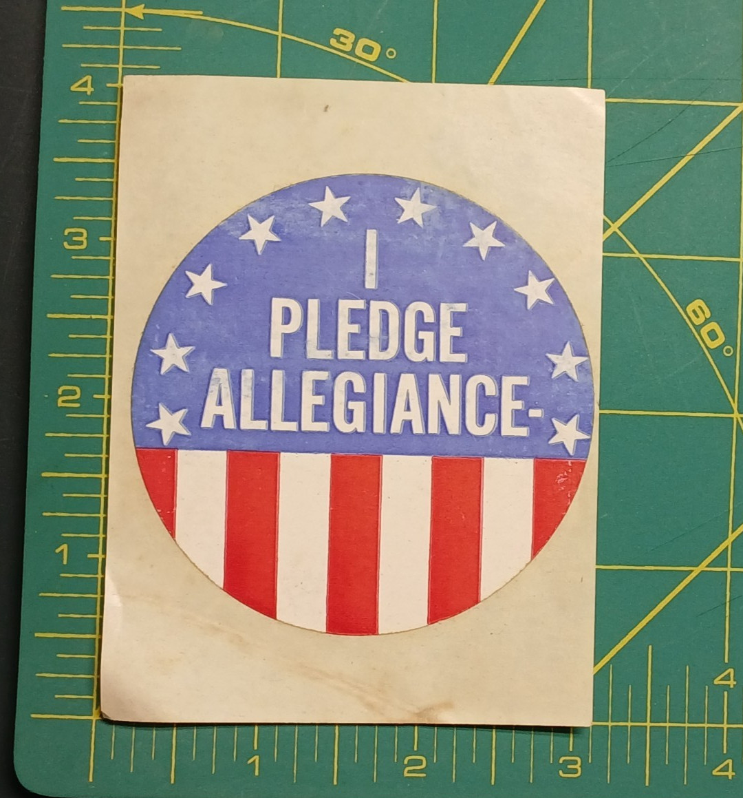 Vintage “I Pledge Allegiance” USA Flag Patriotic Circular Sticker Collectible