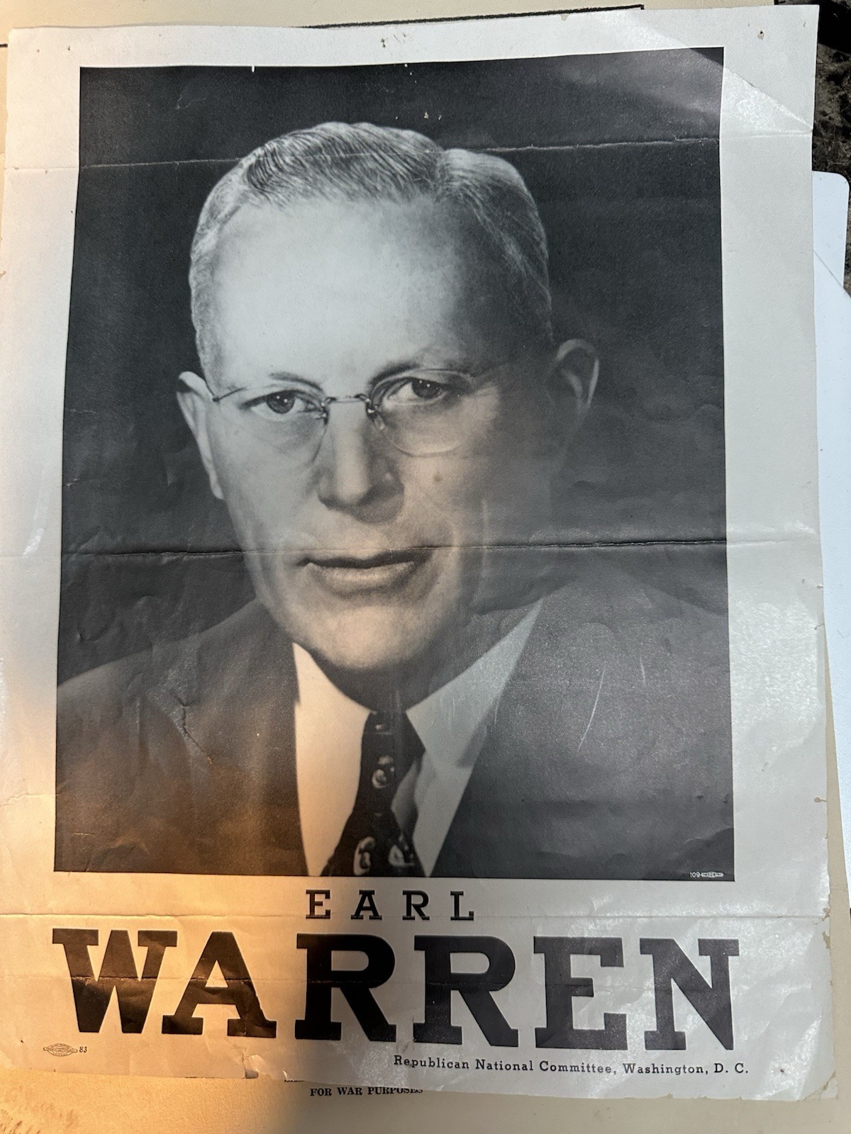 1940’s Small Poster – Earl Warren – Republican National Committee 11×14″ (12C)