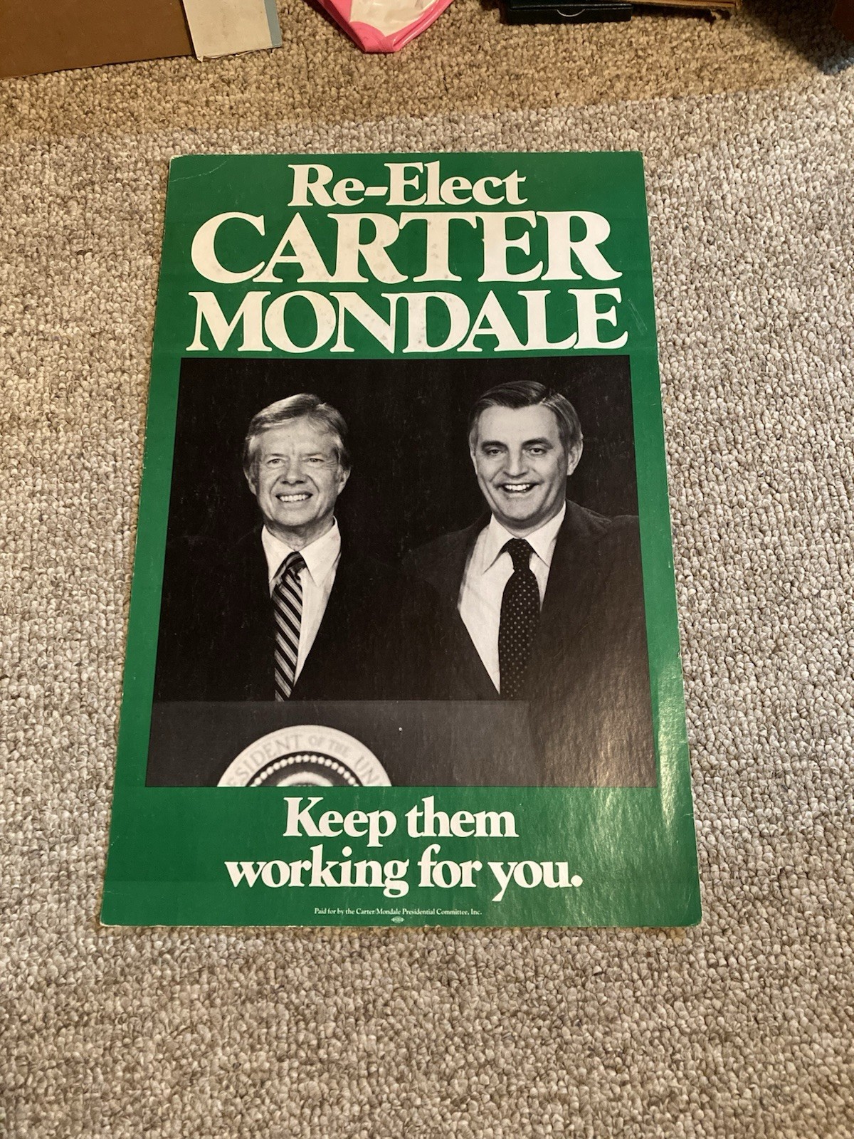 1980 Re-Elect Carter Mondale Campaign Poster