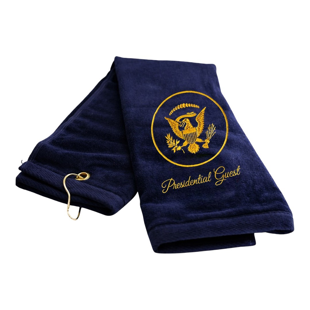 Presidential Guest Embroidered Gold Presidential Seal Navy Blue Golf Towel