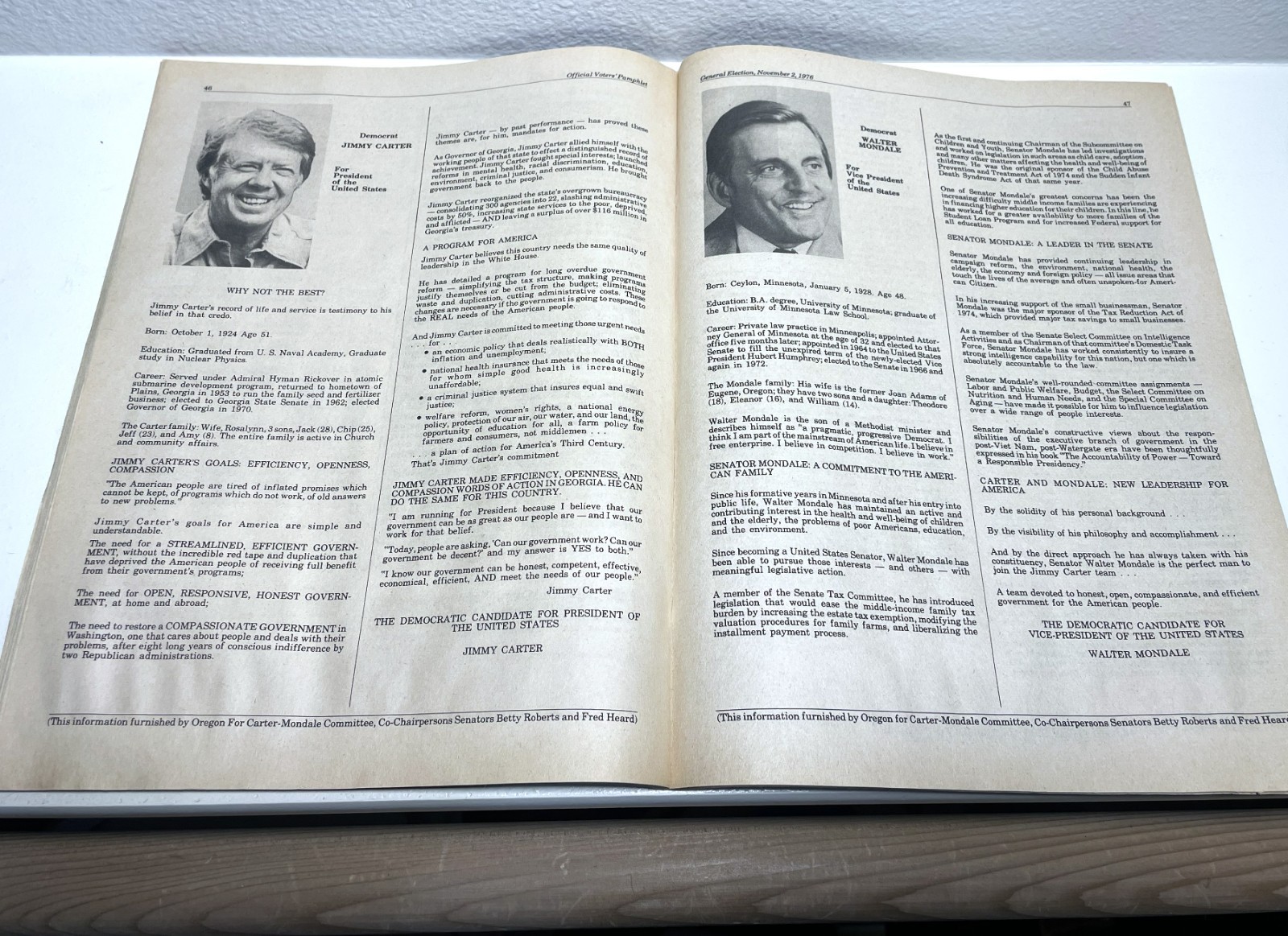 Oregon Voters Pamphlet November 1976 Jimmy Carter vs Gerald Ford 88 page Manual