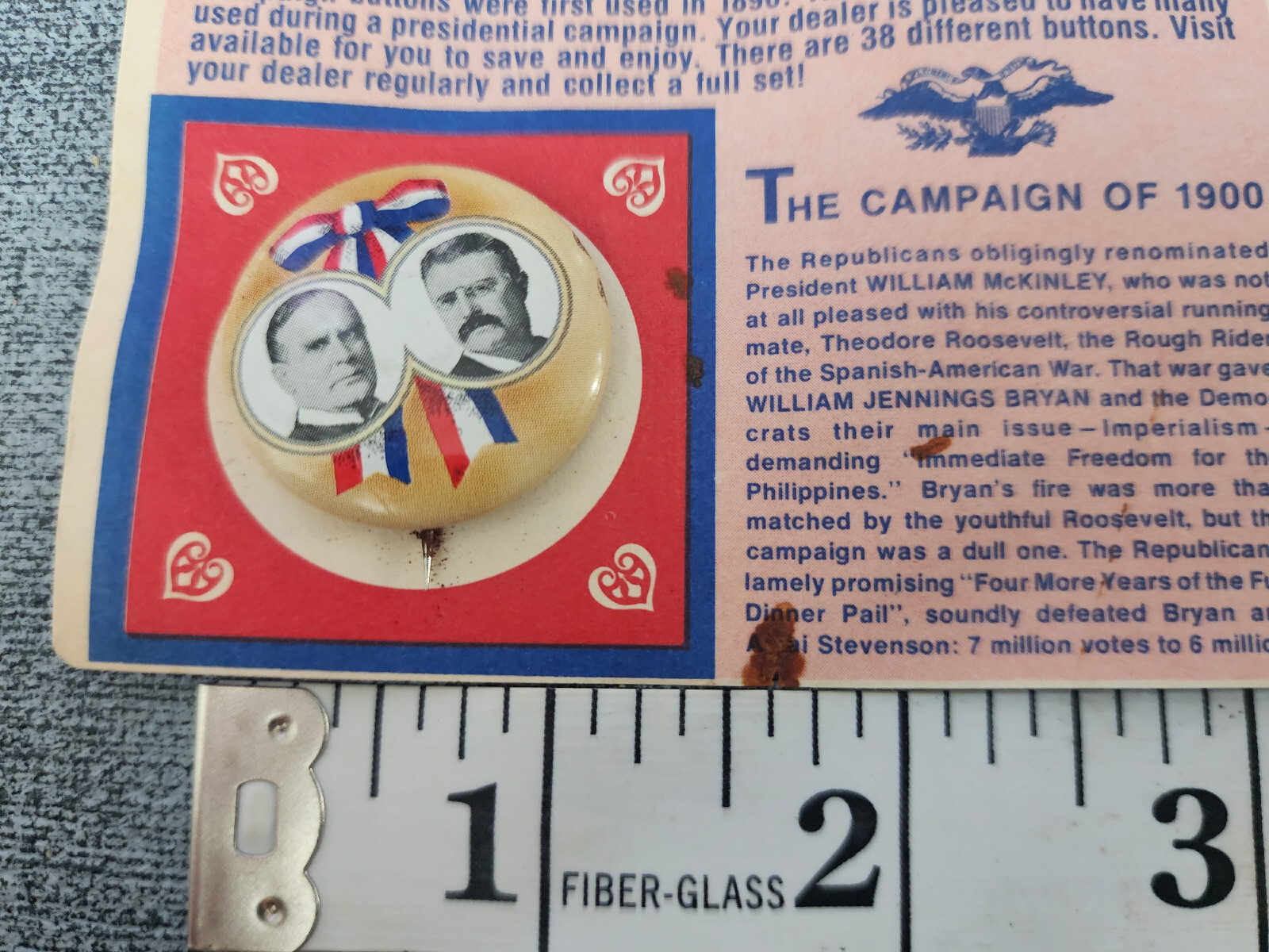 Vintage Hats Off To The Past Campaign of 1900 McKinley Pin And Scratch Card