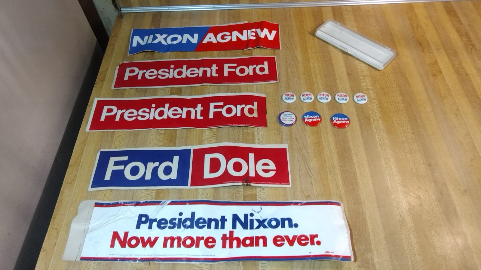 Nixon/Agnew and Ford Metal Button Pin/Bumper Stickers Lot!