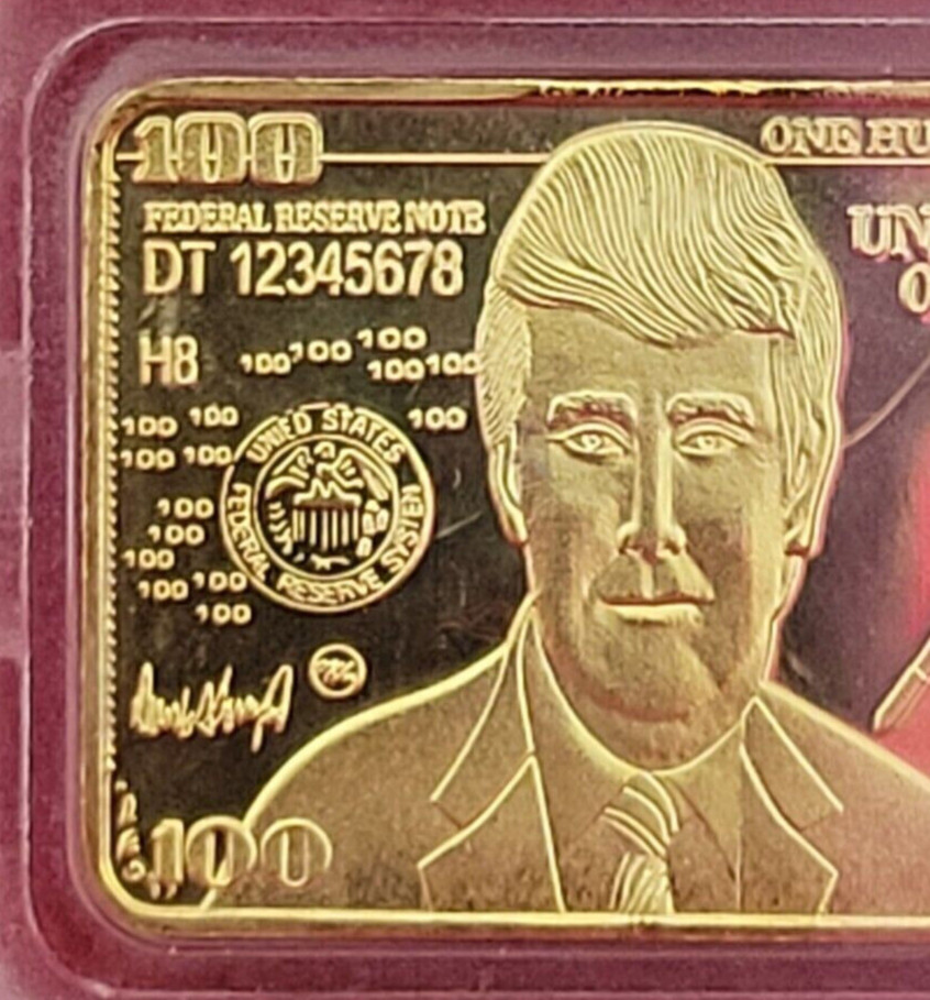 US President Donald Trump $100 Gold colored Commemorative Bar Coin Gift MAGA DJT