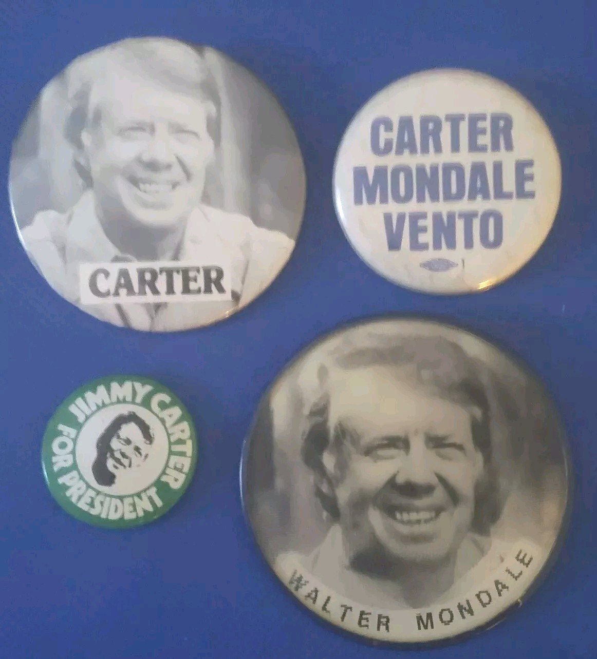 Lot of 4 – Jimmy Carter/ Walter Mondale Presidential Campaign Buttons, Flasher