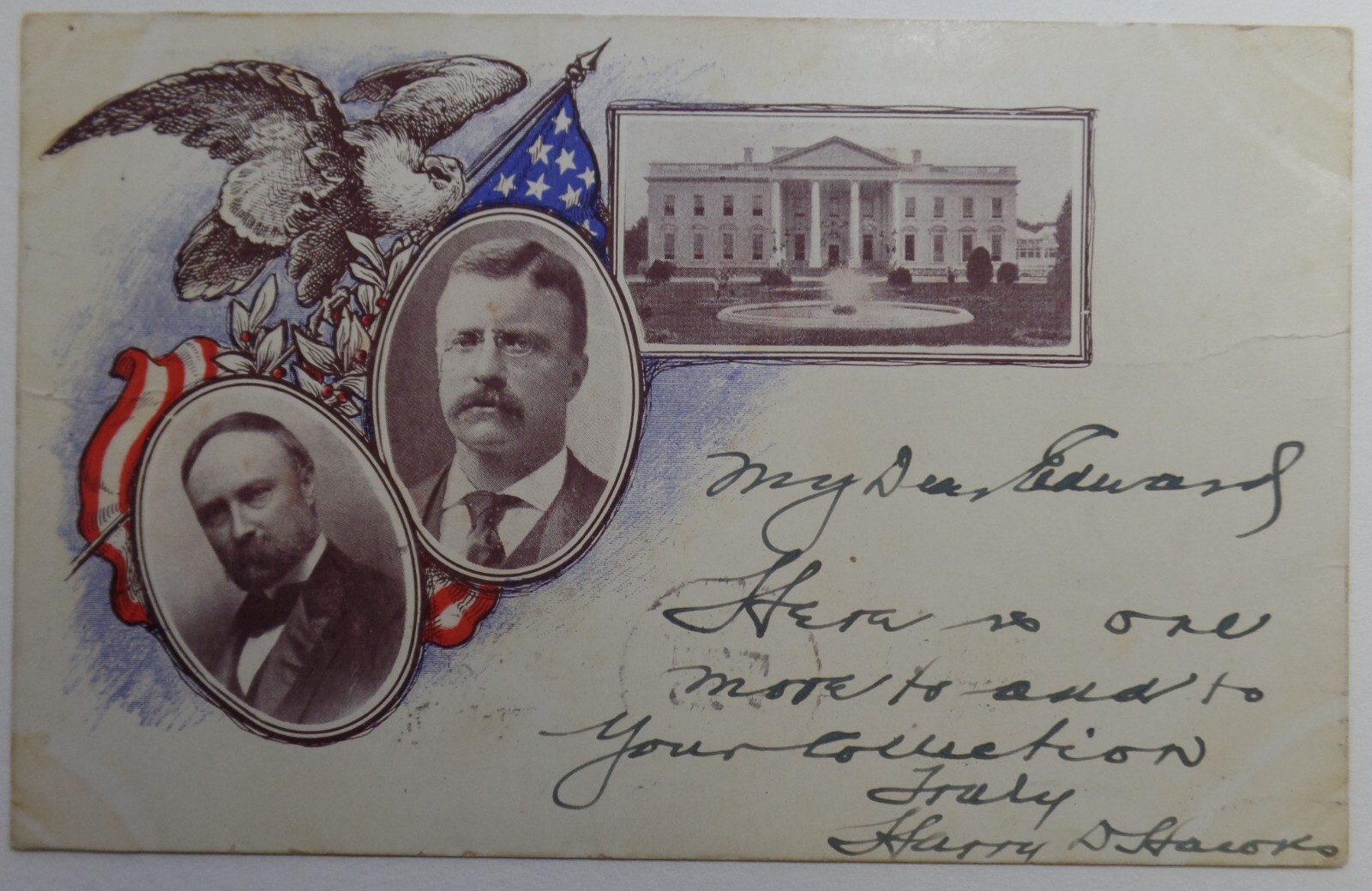 1904 Roosevelt Fairbanks Gorgeous Jugate Campaign Postcard Eagle Flag WH Sepia