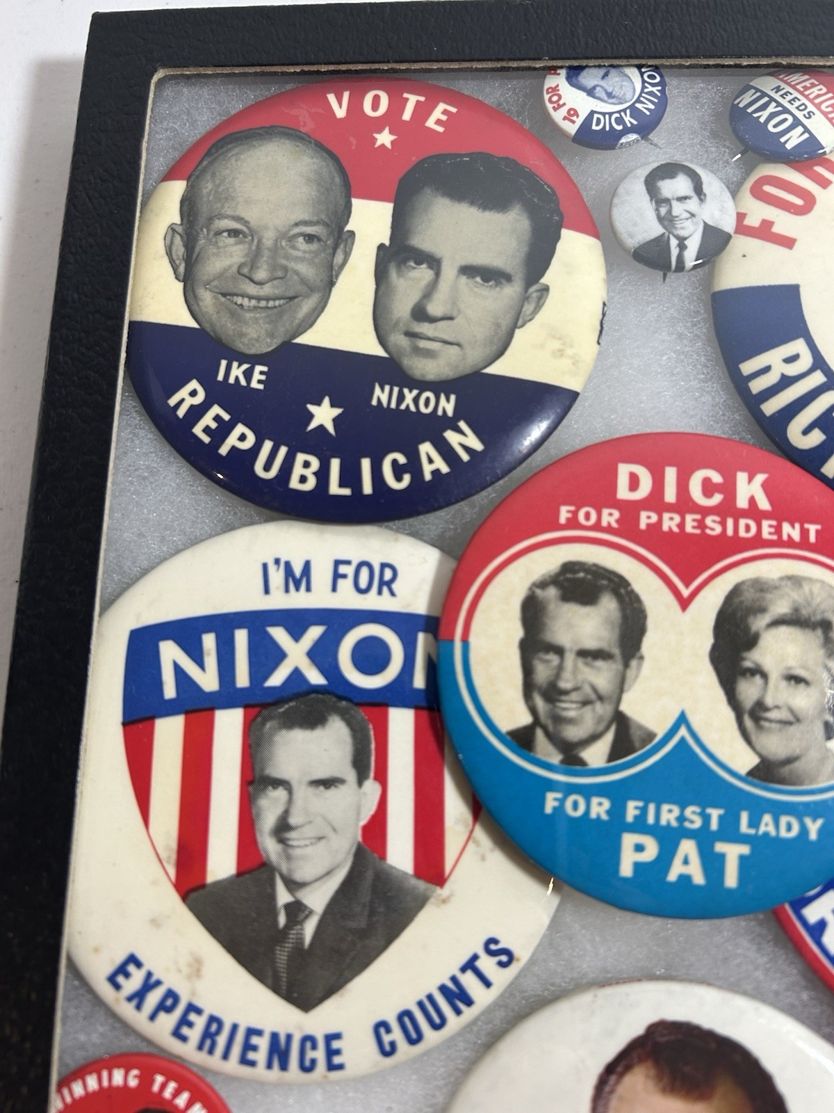 Vintage Framed Richard Nixon Campaign Buttons Shadow Box Collection Ike Agnew