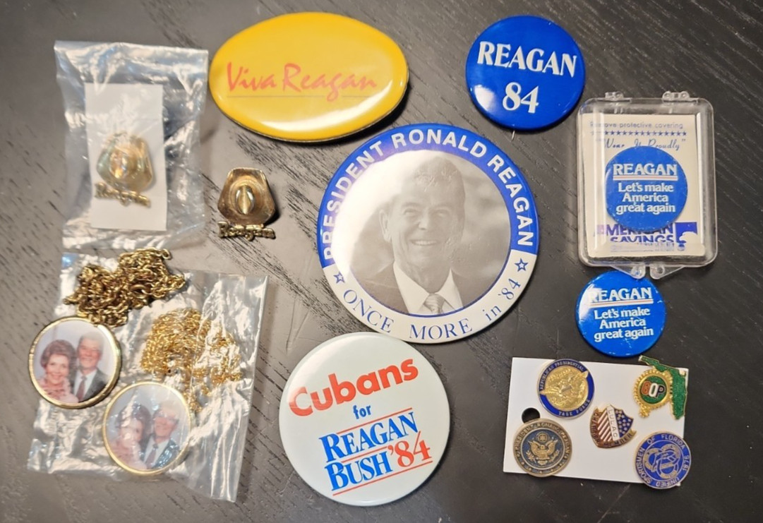 Large Lot of 15 Republican Conservative Political Pins Reagan Nancy Bush