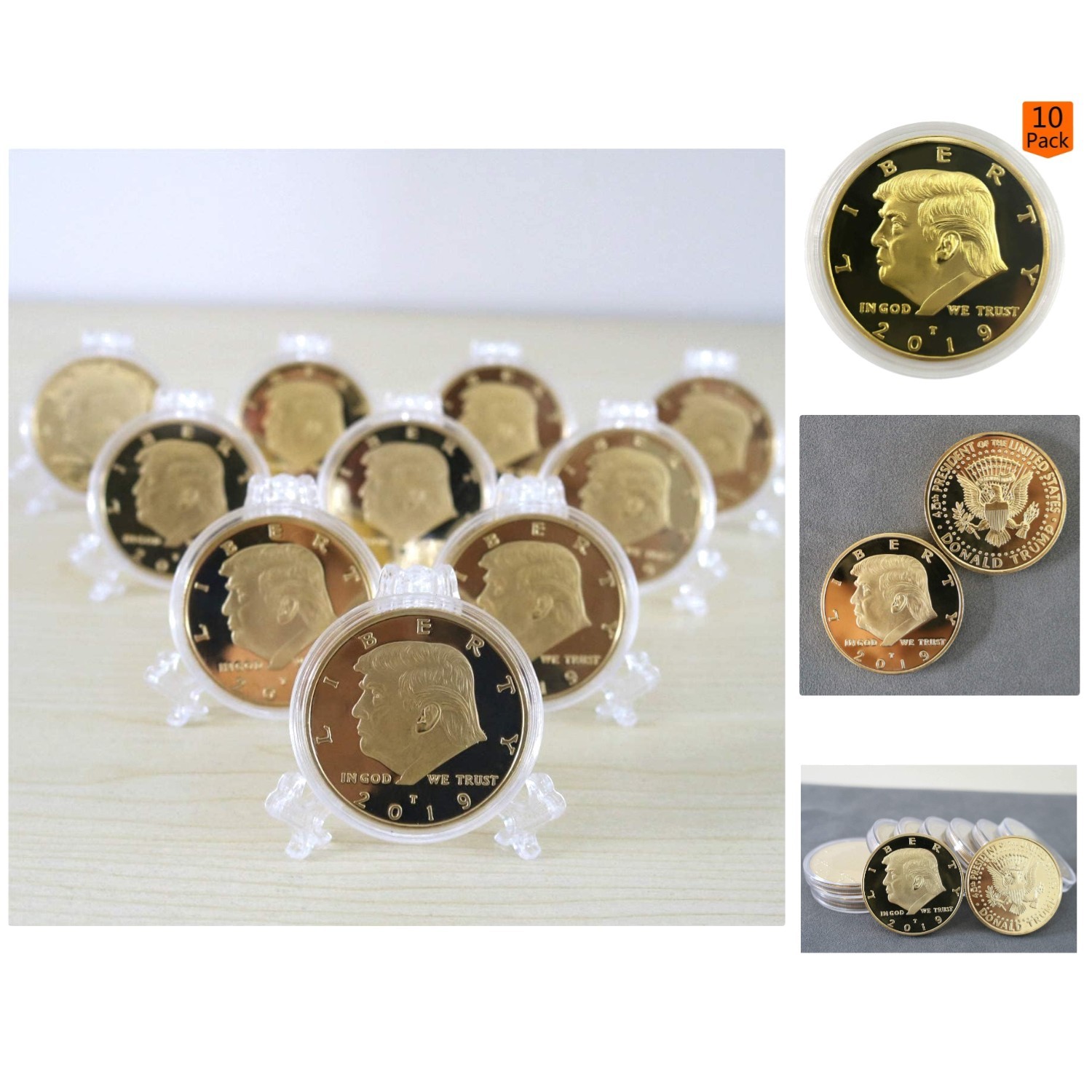 10-Pack Gold-Plated Trump Commemorative Coins | Durable Collectible Gift Set