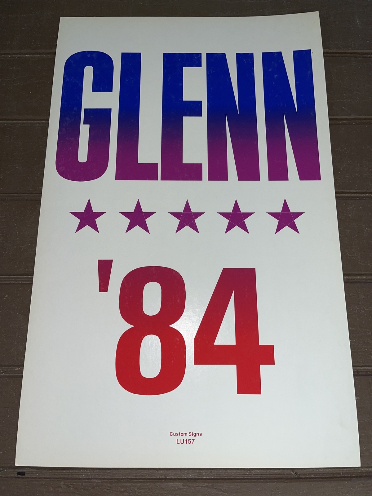 1984 John Glenn for President Cardboard Sign Vintage Political