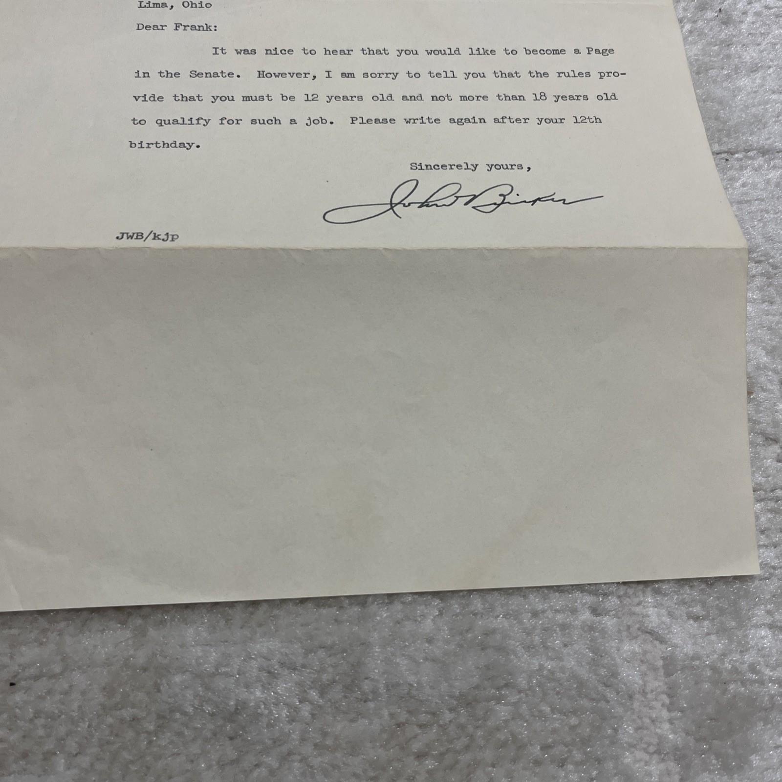 Vintage 1956 John Bricker Governor & Senator Of Ohio Signed Letter