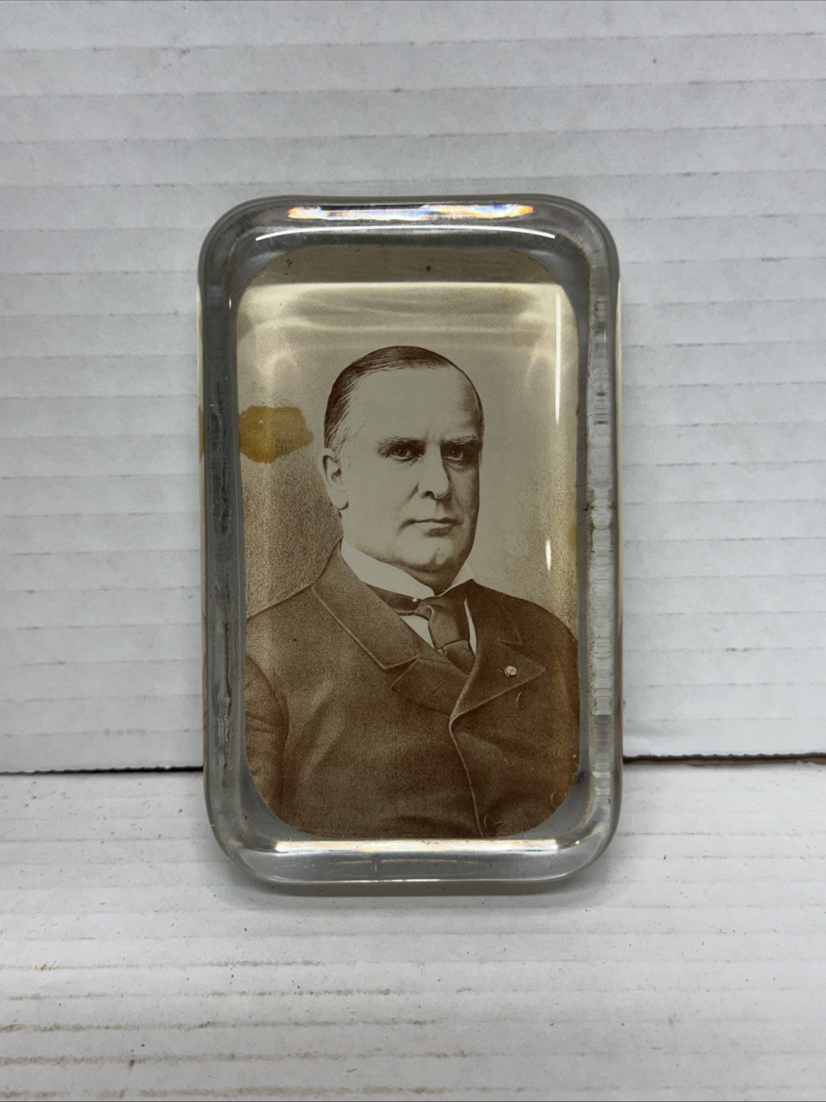 William McKinley Glass Paper Weight Sharp Photograph