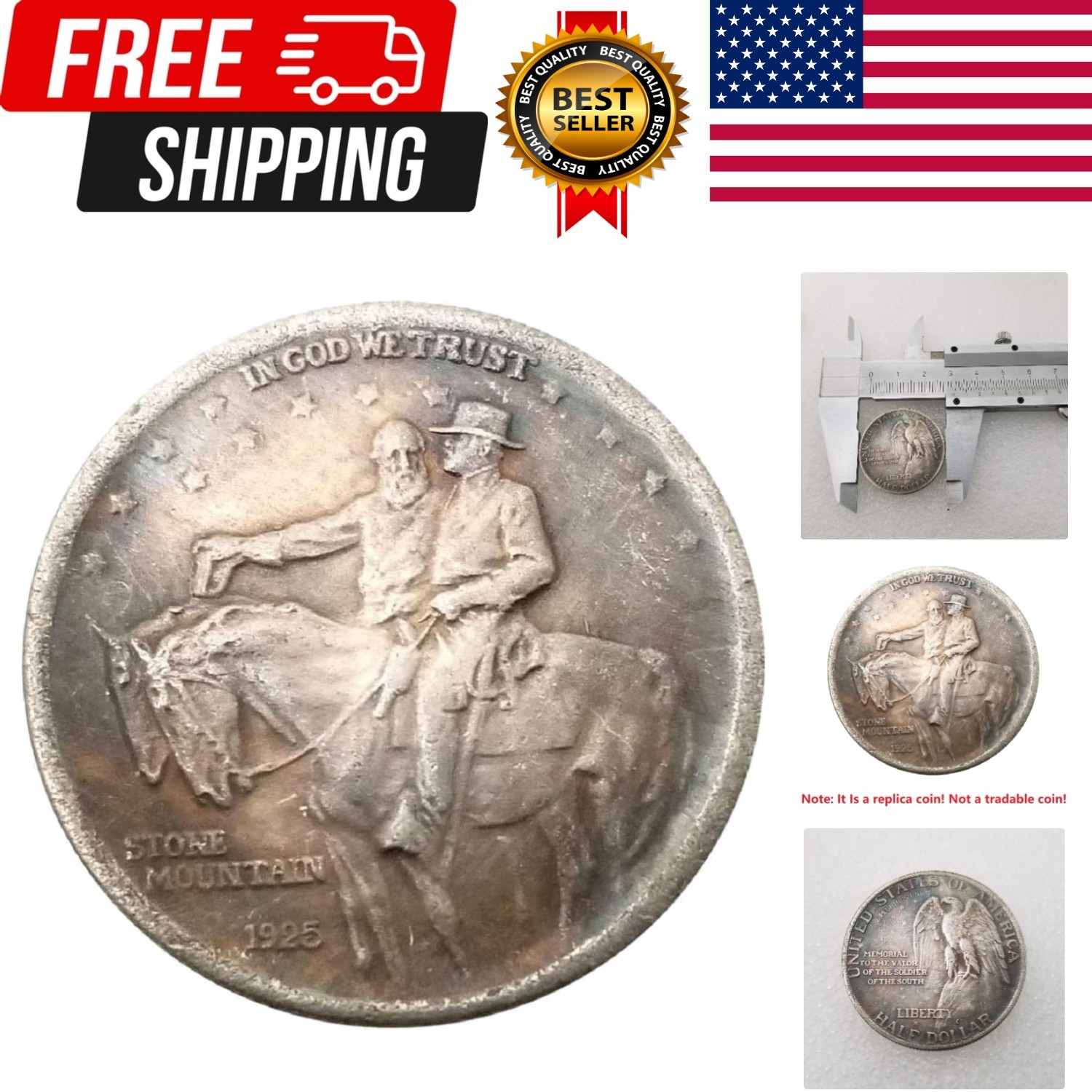 1925 Replica Coin – Antique Liberty Half-Dollar Coin Uncirculated Morgan Do…