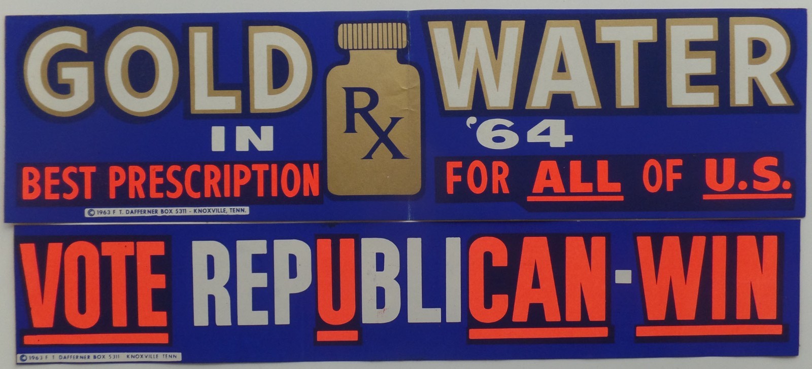 2-1963 (Yes, ’63) Goldwater & GOP Tennessee-Released Campaign Bumper Stickers