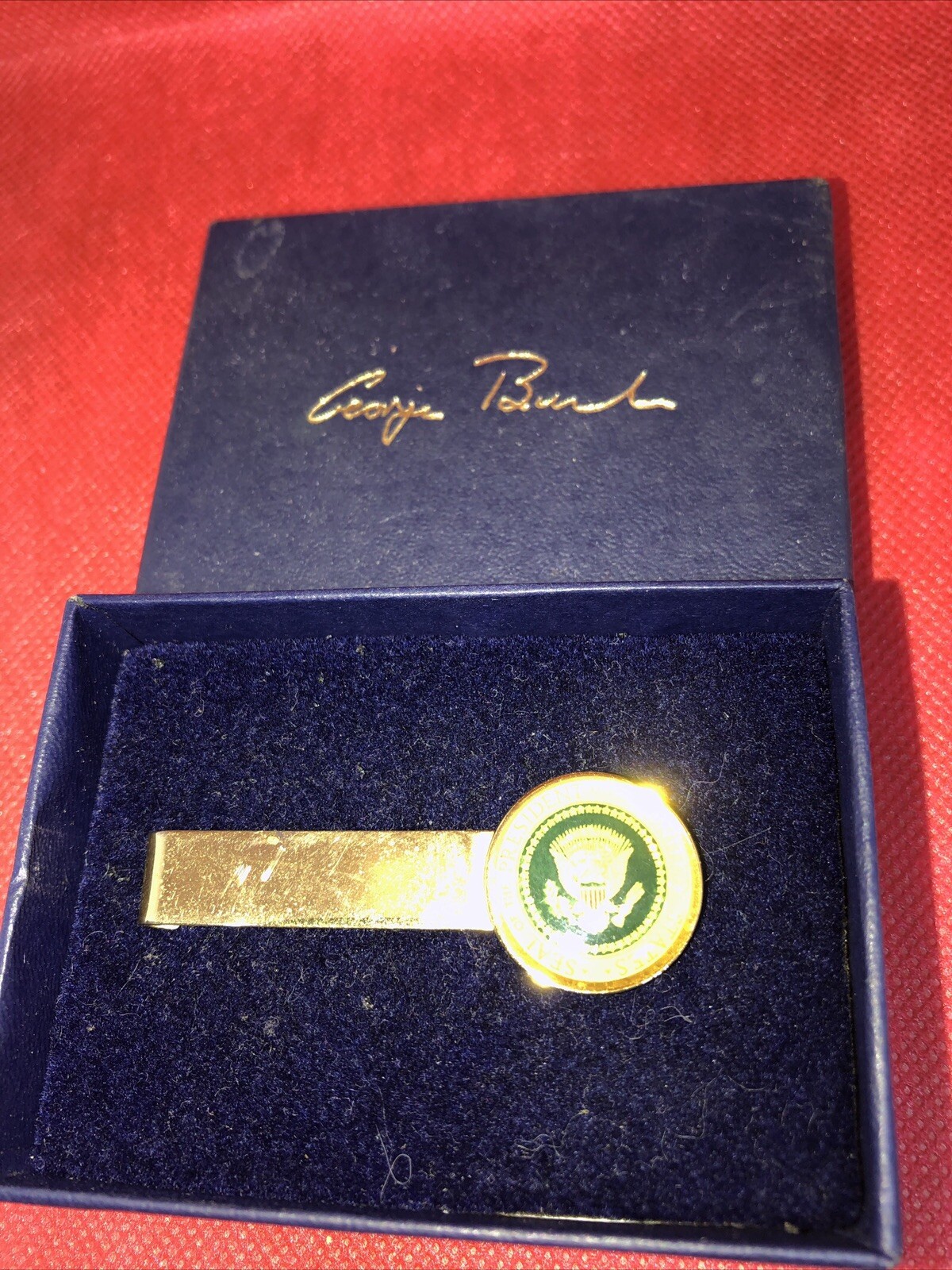 George Bush Presidential Seal Tie Bar Signed Box Included