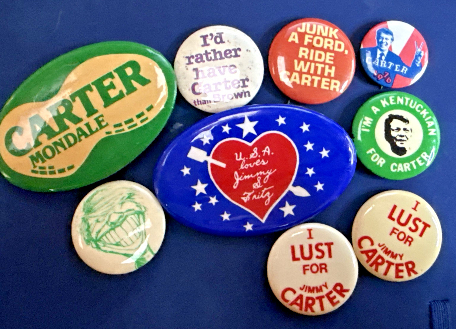 Vintage Jimmy Carter Campaign Button Lot (9) Peanut, Slogan & Novelty Political