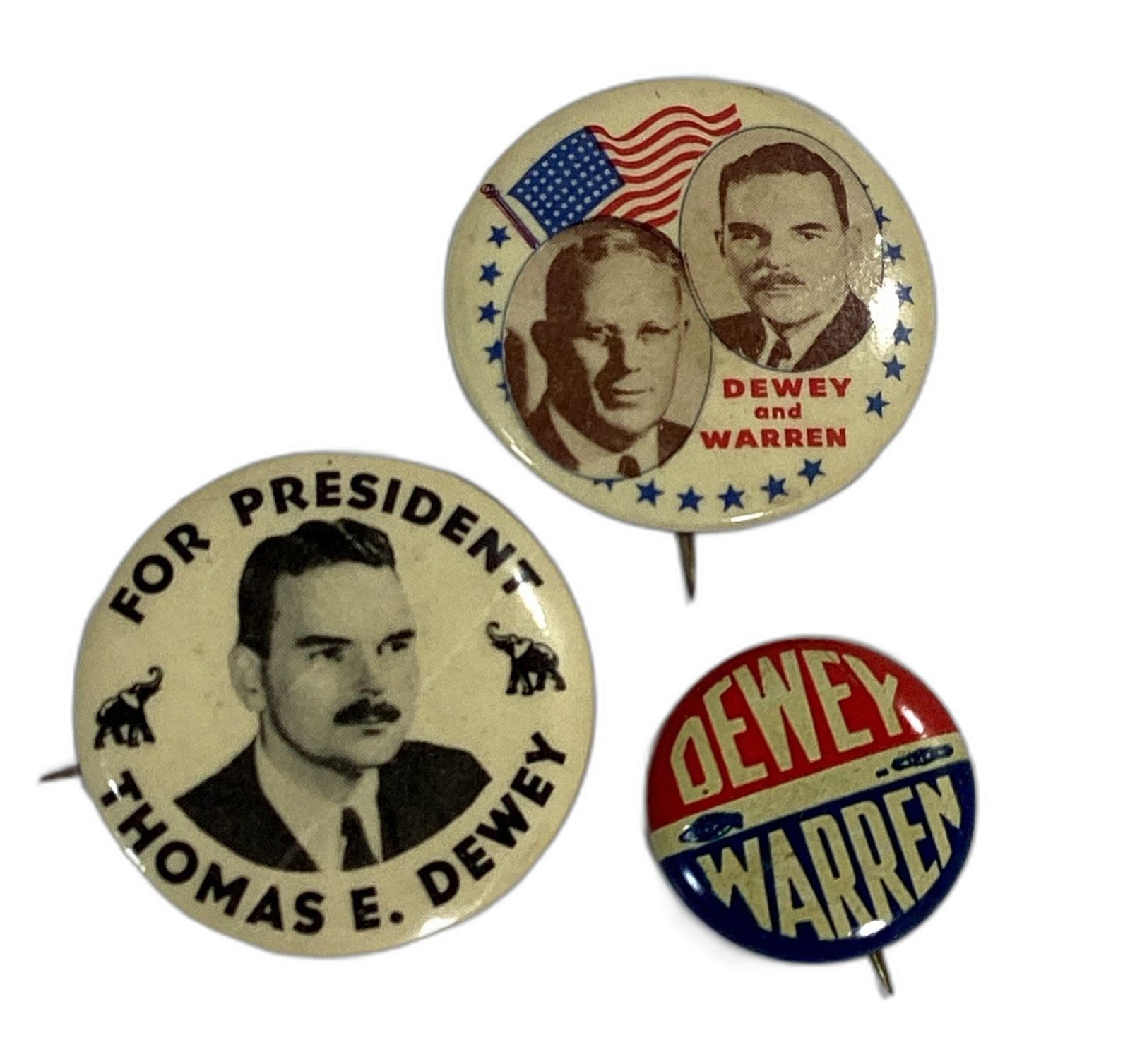 1948 Dewey Warren Campaign Button Pin Lot Political President Vtg