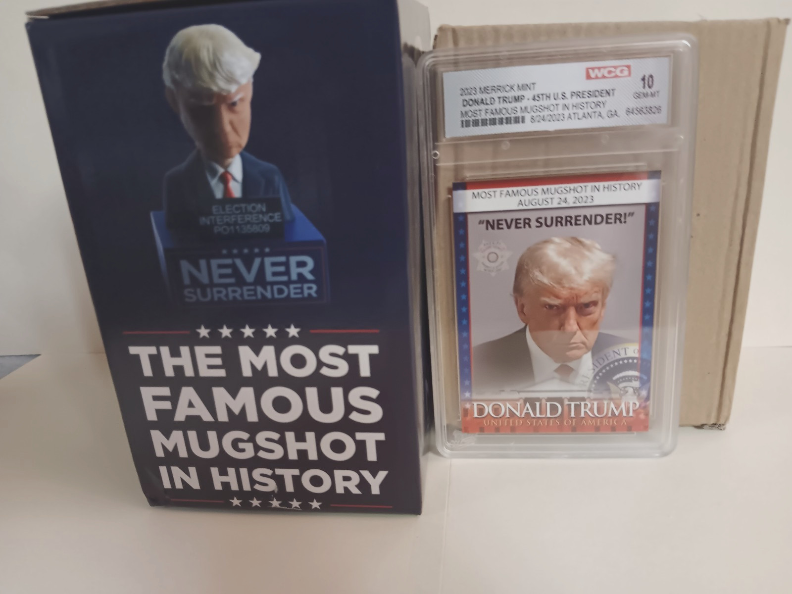 Trump Mugshot Bobblehead Election Interference & Graded/Slabbed Trump Card