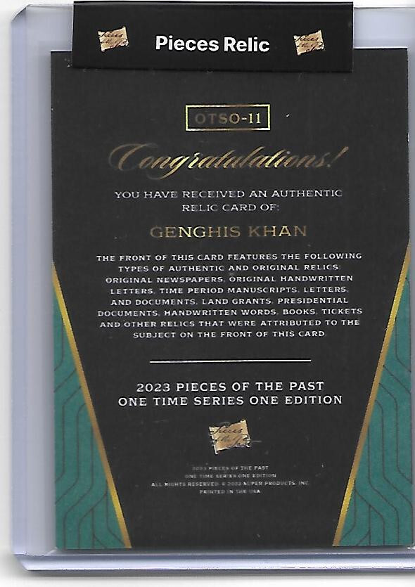 Genghis Khan 2023 Piece Of The Past 1 Time Serie 1 Vintage Handwritten MAP Relic